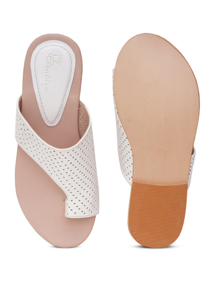 ELANBERG White Fashion Synthetic Leather Slip-On Flats