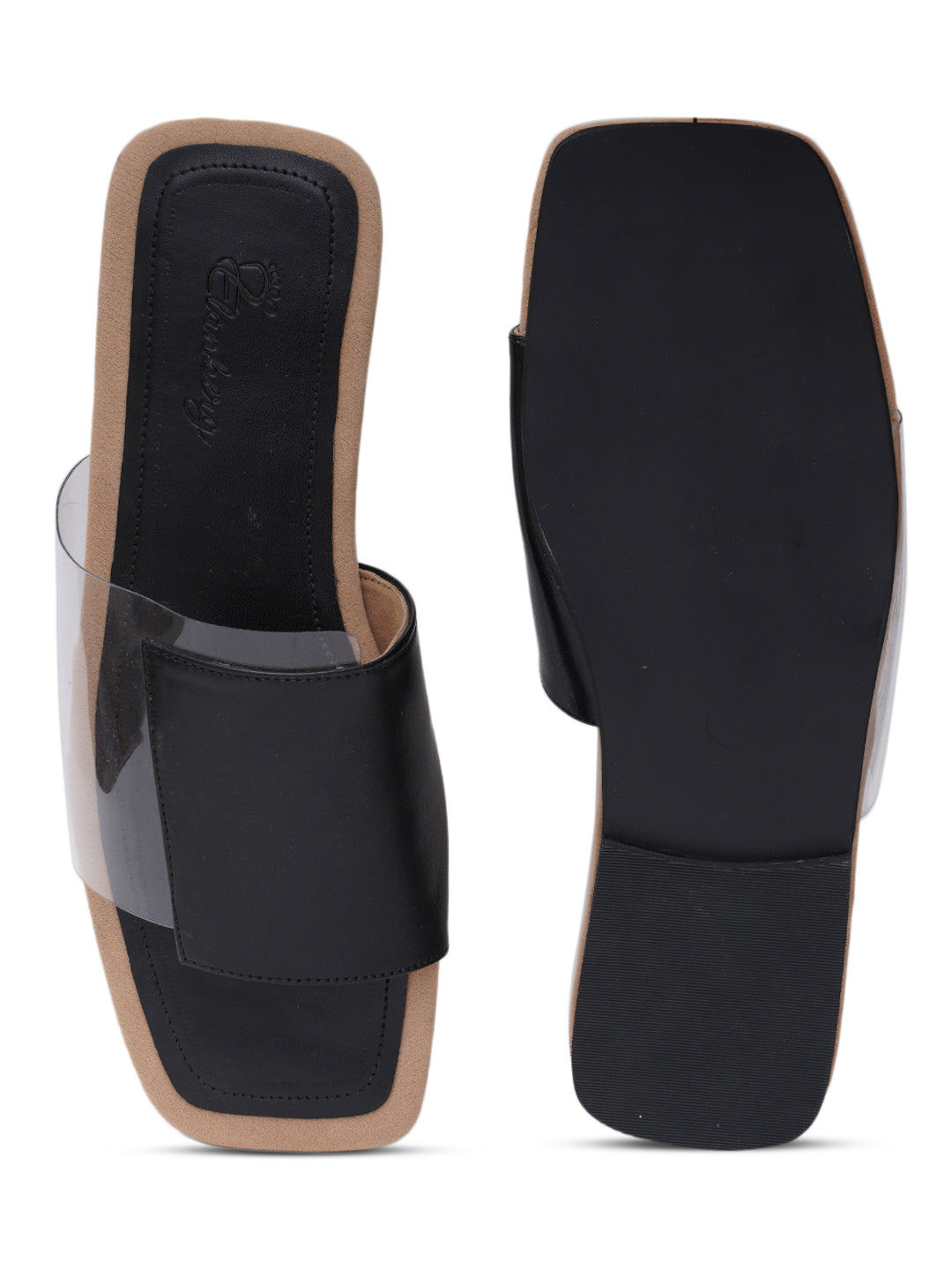 ELANBERG Black Fashion Synthetic Leather Slip-On Flats