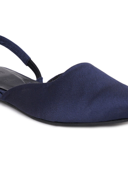 ELANBERG Navy Blue Fashion Synthetic Leather Backstrap Flats