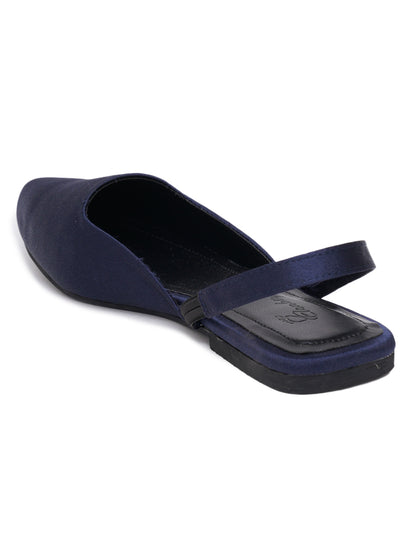 ELANBERG Navy Blue Fashion Synthetic Leather Backstrap Flats