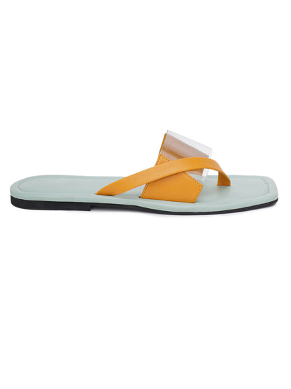 ELANBERG Yellow Fashion Synthetic Leather Slip-On Flats