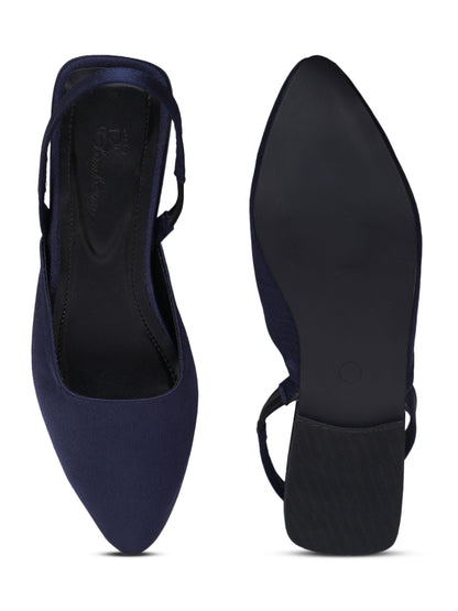 ELANBERG Navy Blue Fashion Synthetic Leather Backstrap Flats