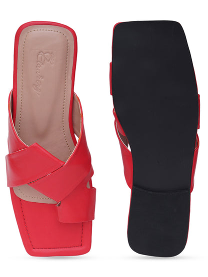 ELANBERG Red Fashion Synthetic Leather  Flats