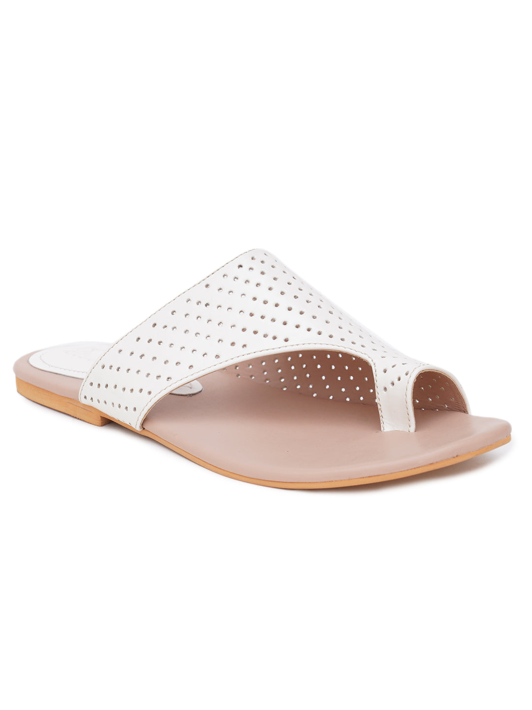 ELANBERG White Fashion Synthetic Leather Slip-On Flats