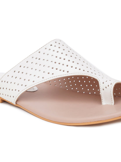 ELANBERG White Fashion Synthetic Leather Slip-On Flats