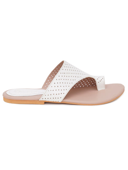 ELANBERG White Fashion Synthetic Leather Slip-On Flats