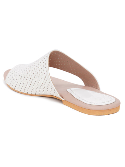 ELANBERG White Fashion Synthetic Leather Slip-On Flats