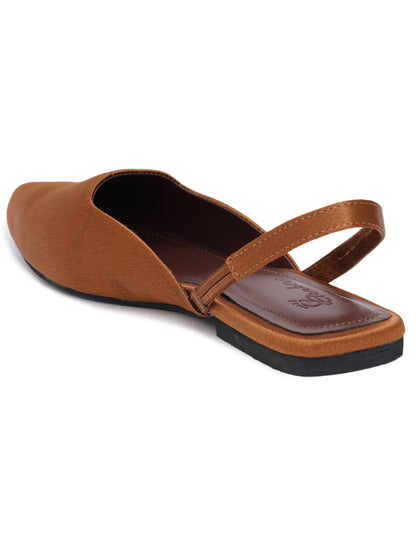 ELANBERG Brown Backstrap Pointed Toe Flats