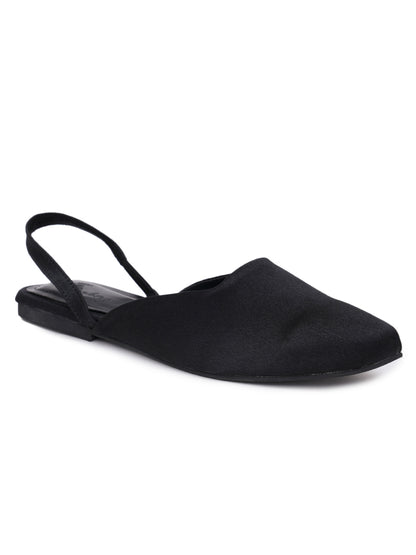 ELANBERG Black Backstrap Pointed Toe Flats