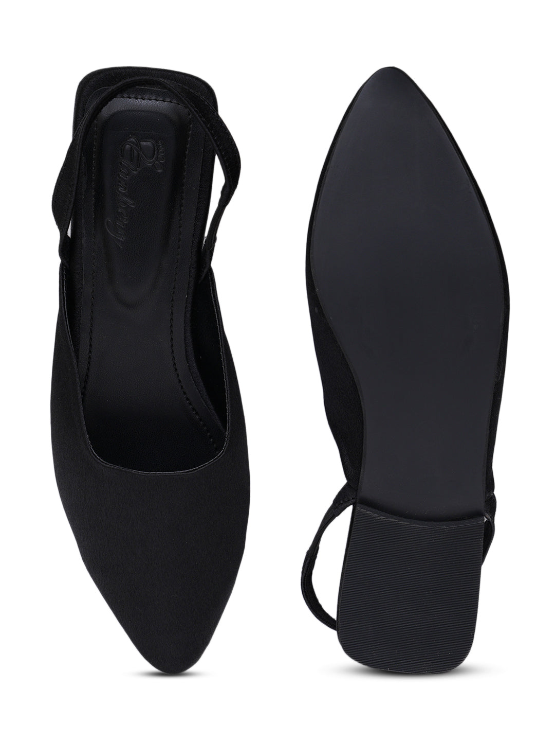 ELANBERG Black Backstrap Pointed Toe Flats