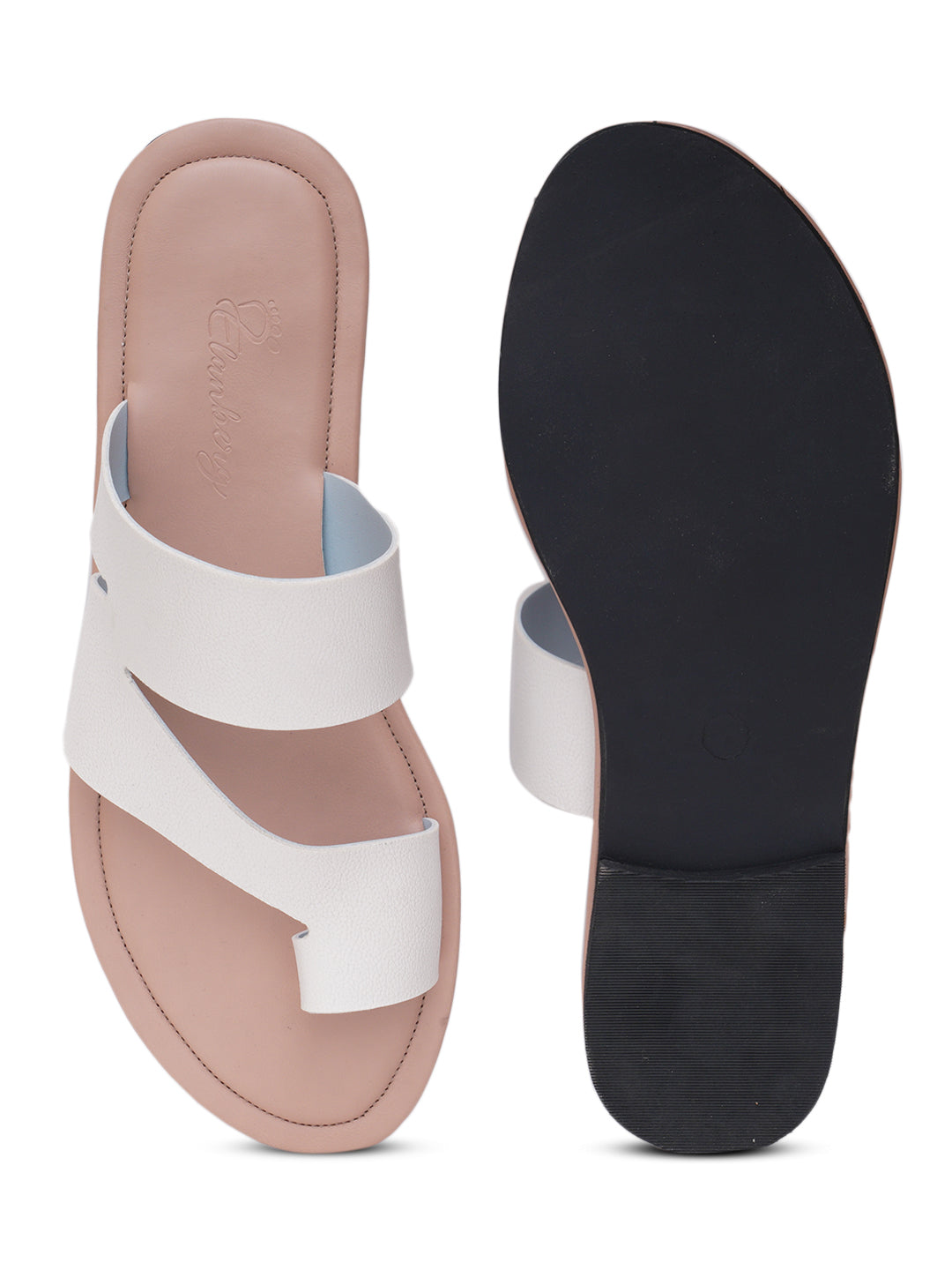 ELANBERG White Fashion Synthetic Leather Slip-On Flats