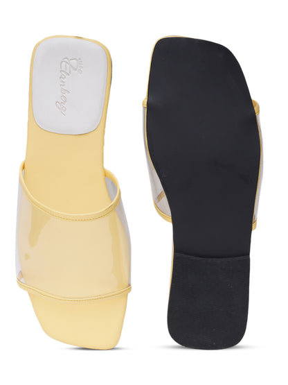 ELANBERG Yellow Fashion Synthetic Leather Slip-On Flats