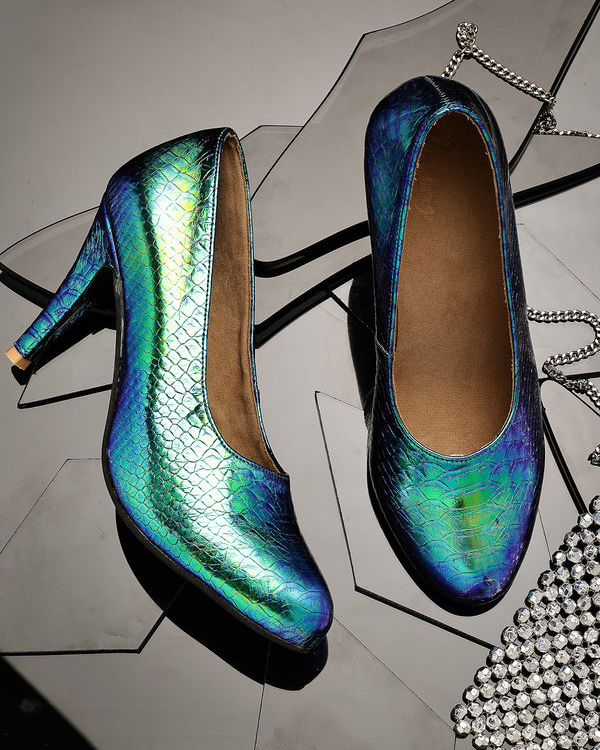 Metallic Pumps with Iridescent Finish Heels