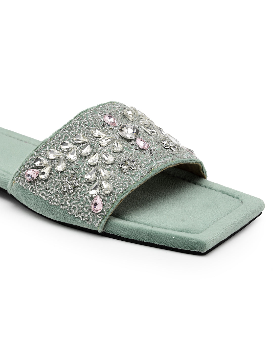 ELANBERG Green Open Toe Slip-On Flats