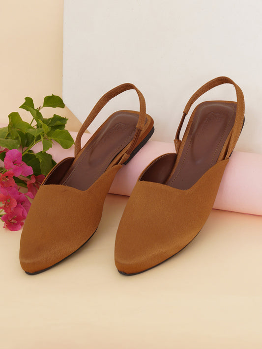 ELANBERG Brown Backstrap Pointed Toe Flats