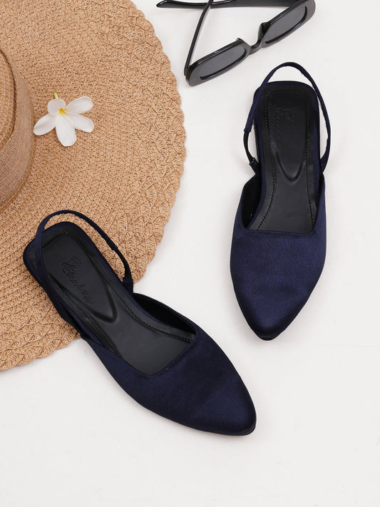 ELANBERG Navy Blue Fashion Synthetic Leather Backstrap Flats