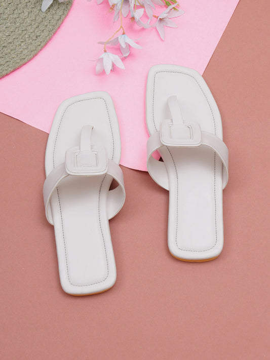 ELANBERG White Fashion Synthetic Leather  Flats