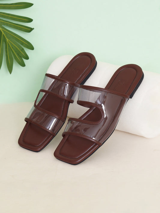 ELANBERG Brown Fashion Synthetic Leather Slip-On Flats