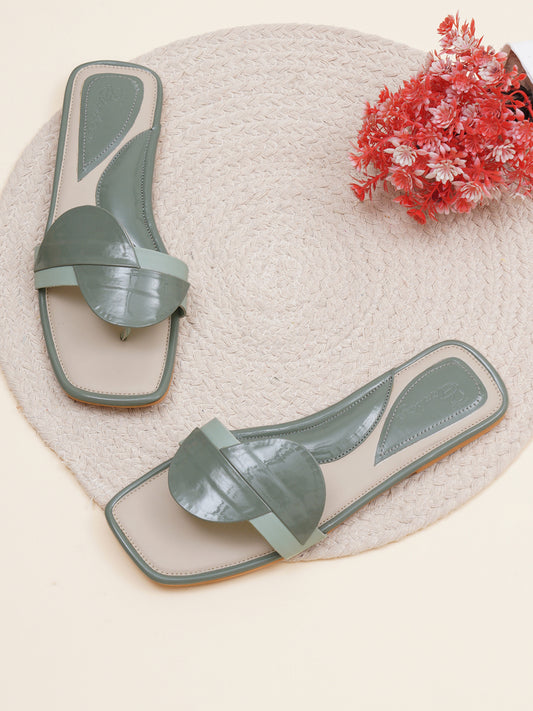 ELANBERG Olive Slip-On Open Toe Flats